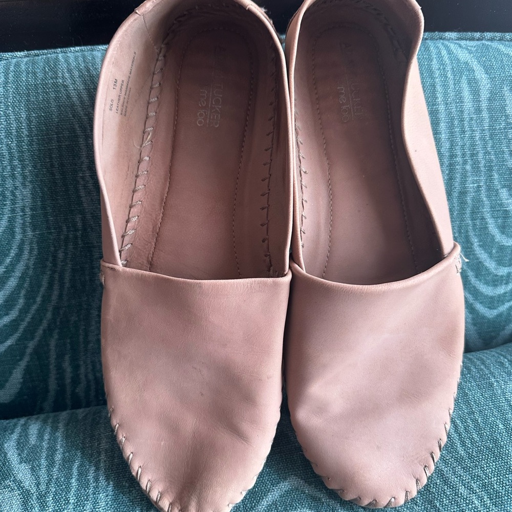 Massimo Dutti Blush Pink Leather Slip-On Moccasins